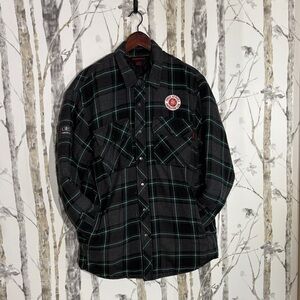 Men's Black and Green Plaid Military Jacket